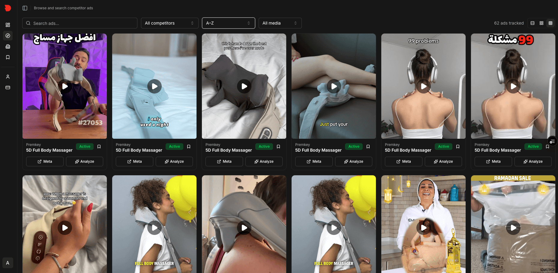 AdHunter dashboard showing competitor ads